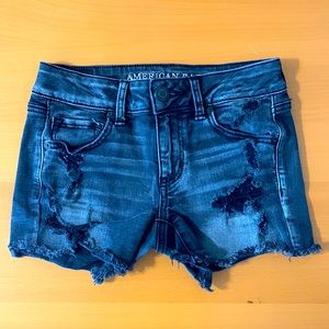 American Eagle Outfitters Black Distressed Frayed MIDI Shorts Size 0